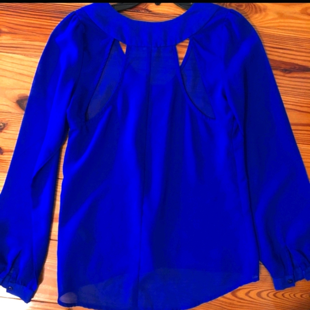 Charlotte Russe Cobalt sheer button down blouse